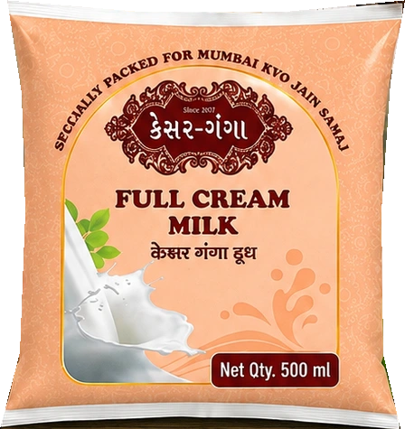 Kesar Ganga Full Cream Milk pouch from earlier brand artwork